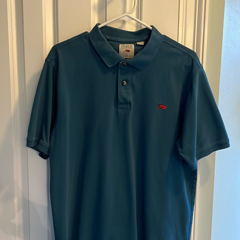 Classic Blue Polo Shirt with Red Crawfish